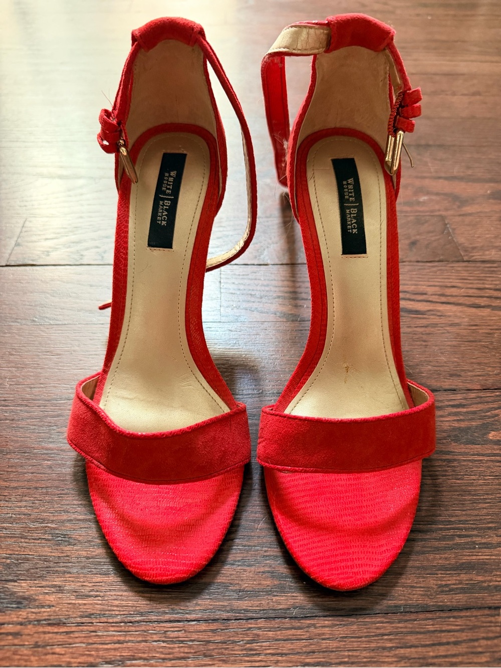 White House Black Market Red Suede Ankle-Strap Heels